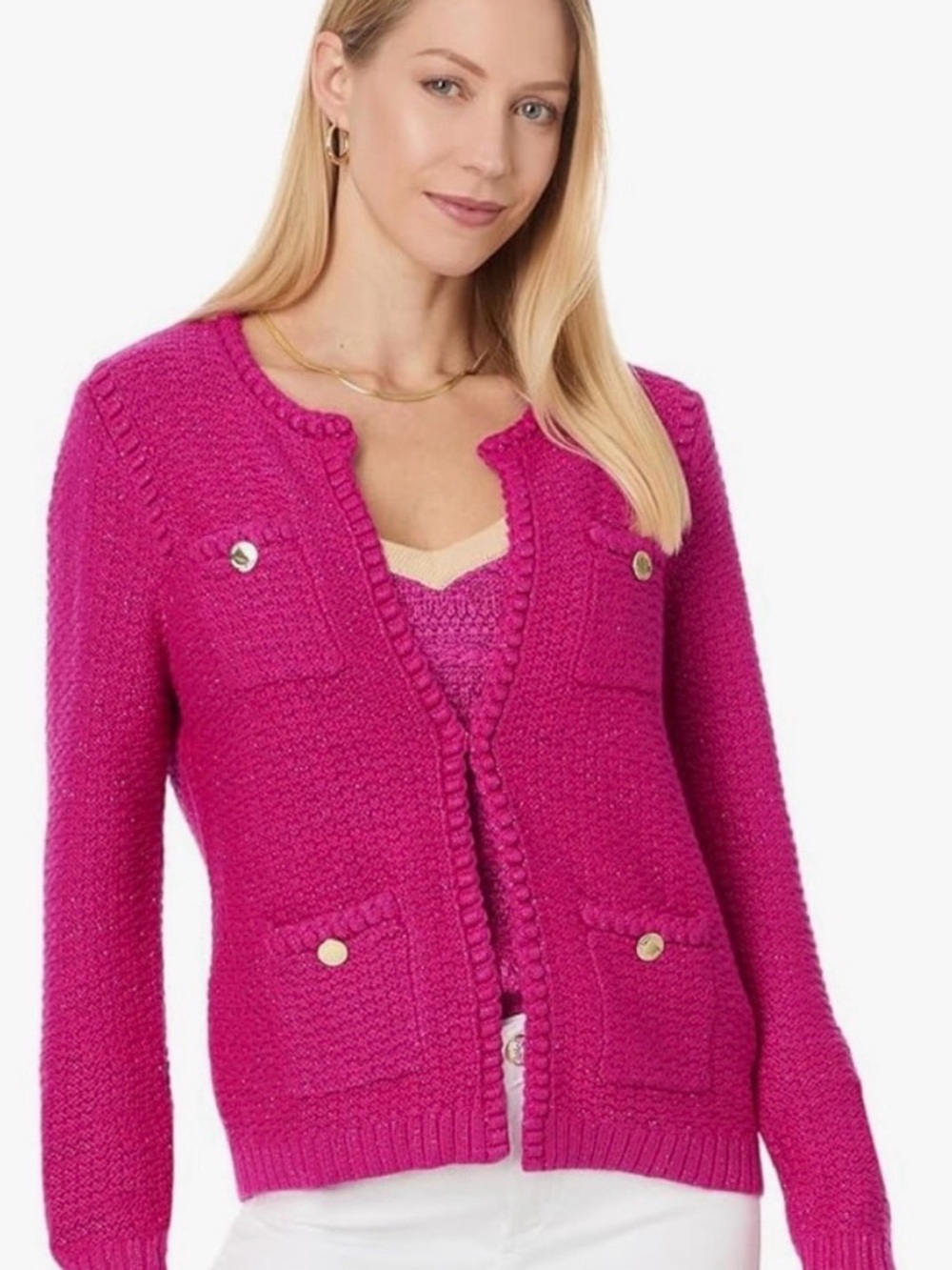 Lilly Pulitzer Kenton Pink Knit Patch Pocket Cardigan Sweater